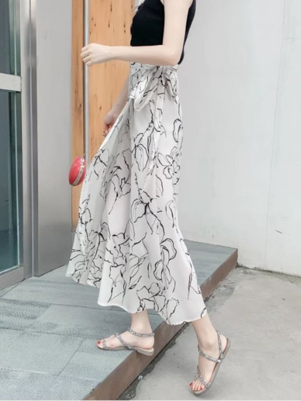 New 2024 summer skirt women's chiffon high waist flowy all-match A- line skirt